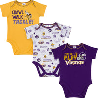 3-Pack Minnesota Vikings Short Sleeve Bodysuits