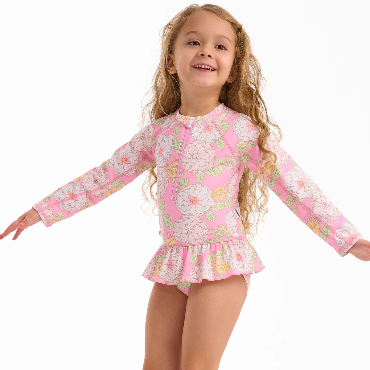 Toddler Girls Peonies Rashguard, view 3