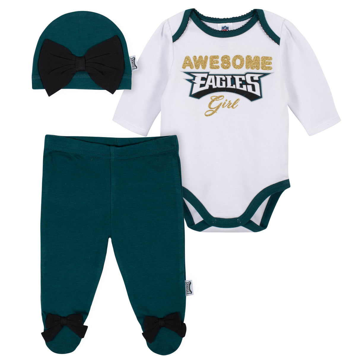 3-Piece Philadelphia Eagles Bodysuit, Pant, and Cap Set