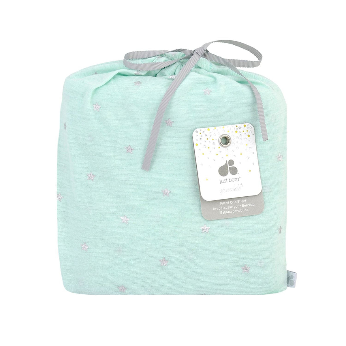 Baby Neutral Metallic Star Mint Jersey Knit Crib Sheet, view 2