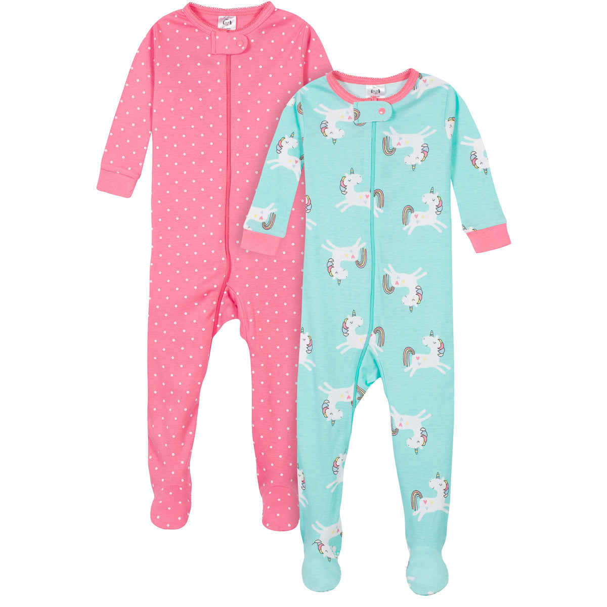 2-Pack Girls Unicorns Snug Fit Footed Cotton Pajamas