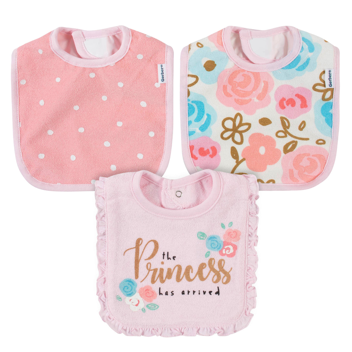 3-Pack Baby Girls Princess Bibs