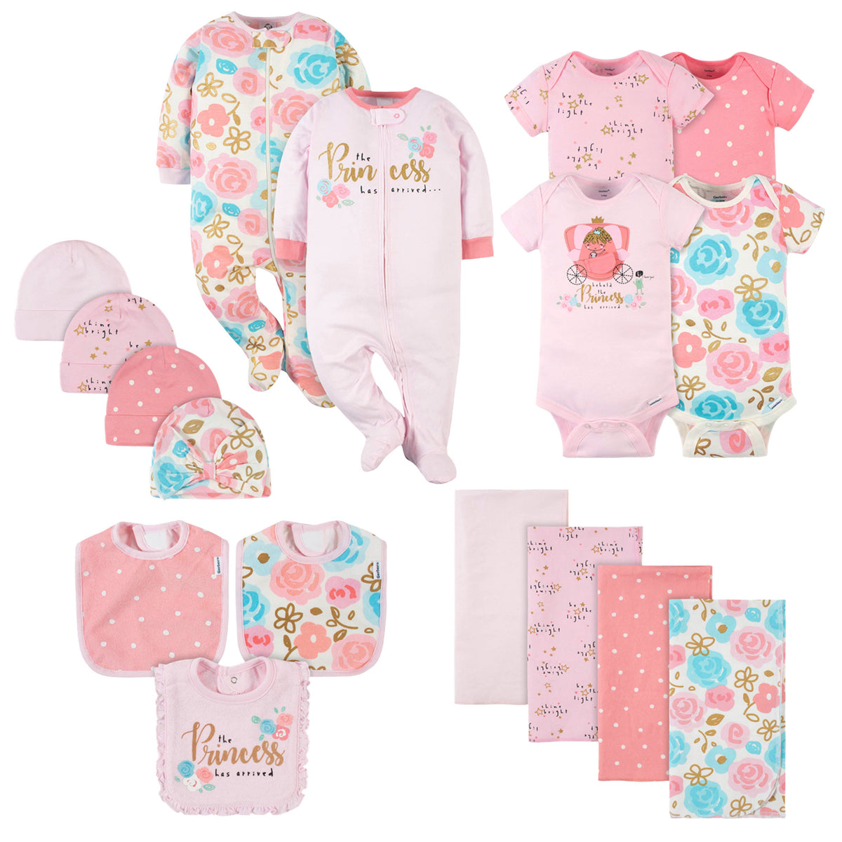 17-Piece Baby Neutral Princess Apparel & Blankets Bundle