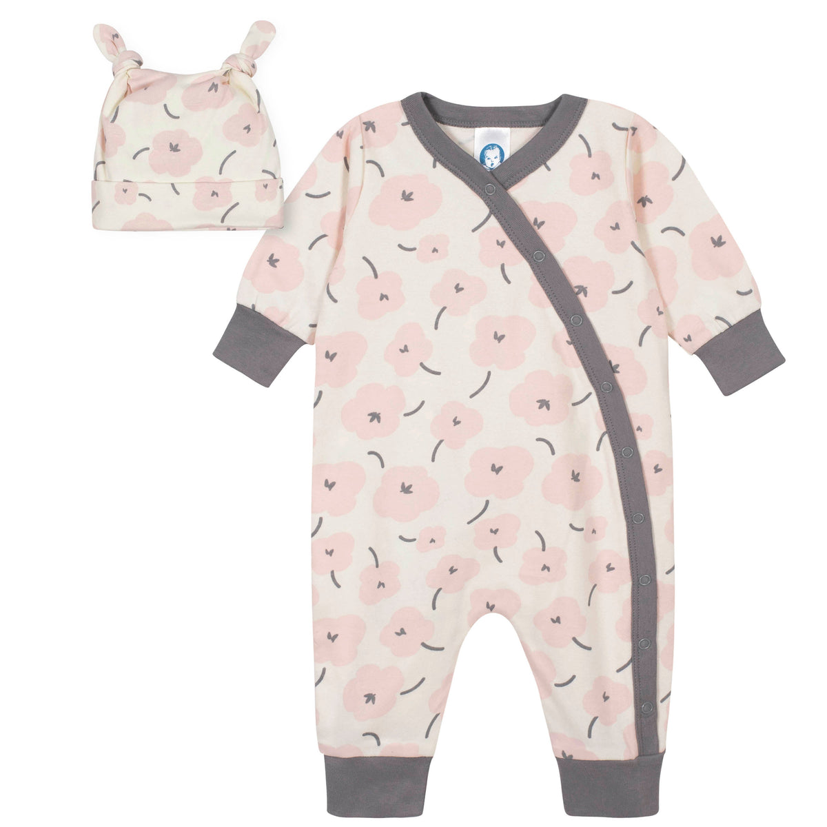 2-Piece Baby Girls Bunny Coverall and Cap Set