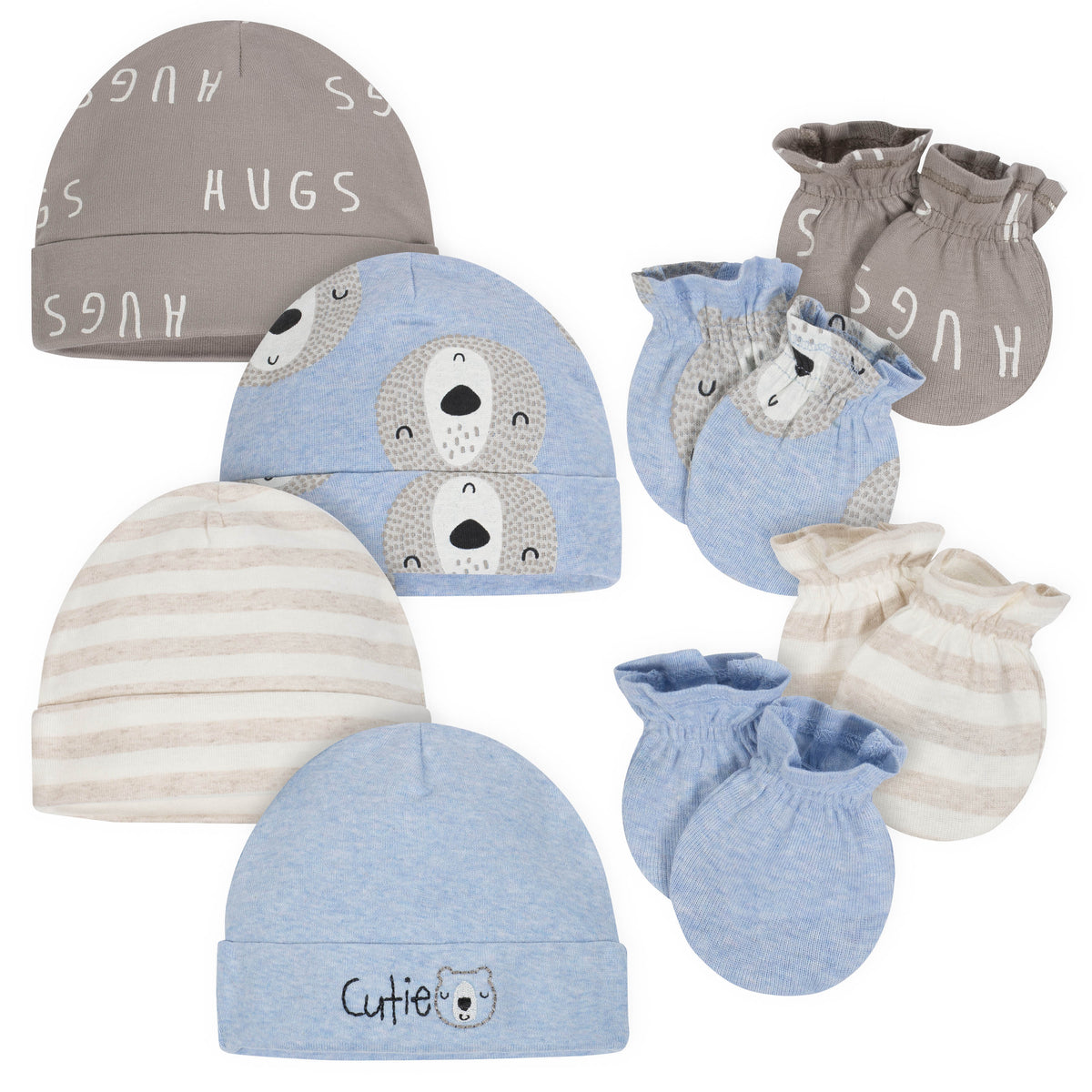 8-Piece Organic Baby Boys Hugs Cap and Mitten Set