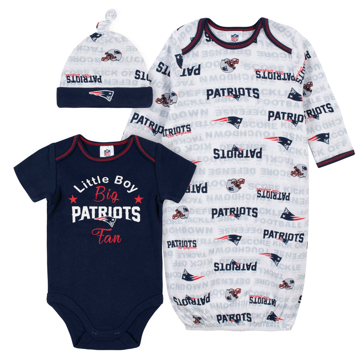 Baby Boys 3-Piece New England Patriots Bodysuit, Gown, and Cap Set
