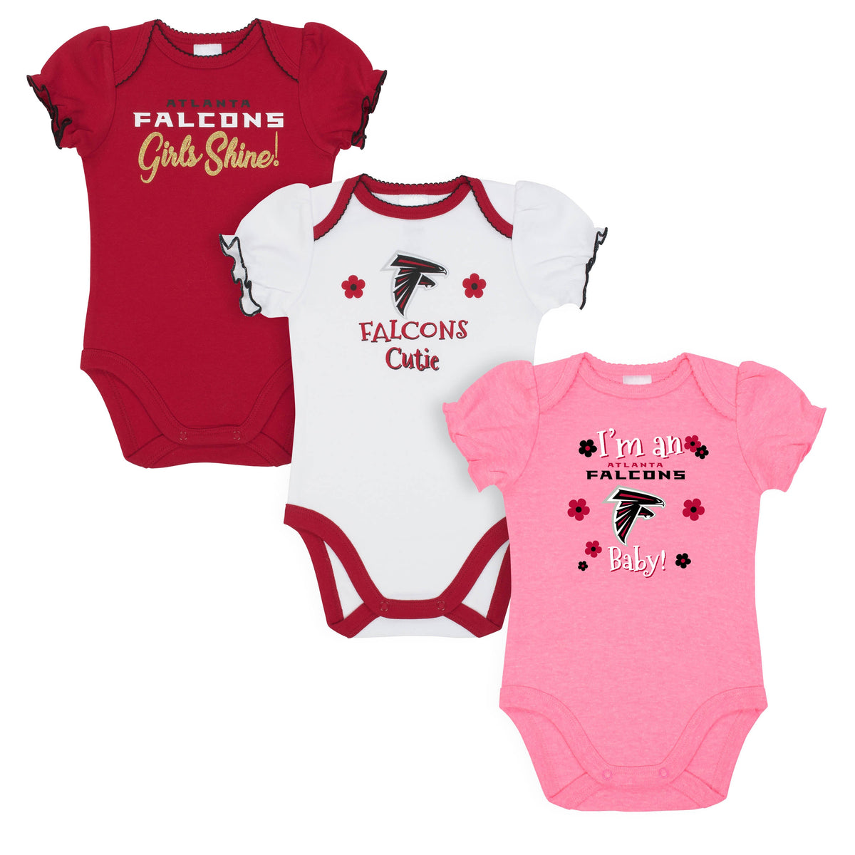 3-Pack Atlanta Falcons Short Sleeve Bodysuits