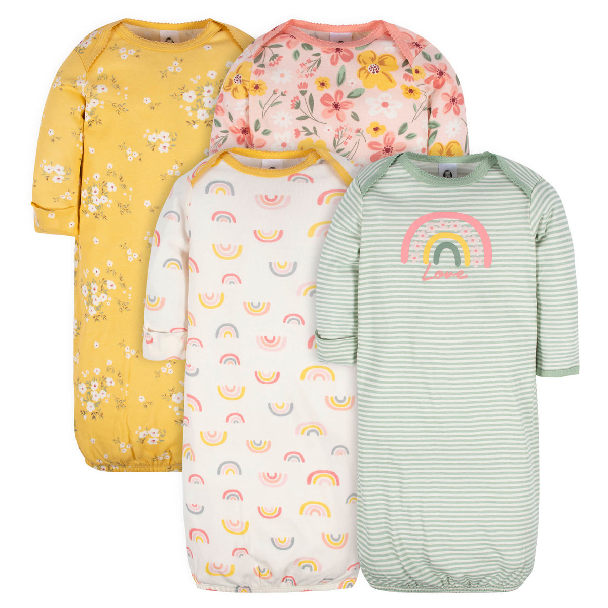 4-Pack Baby Girls Golden Floral Gowns