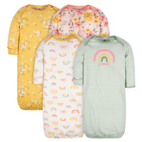 4-Pack Baby Girls Golden Floral Gowns