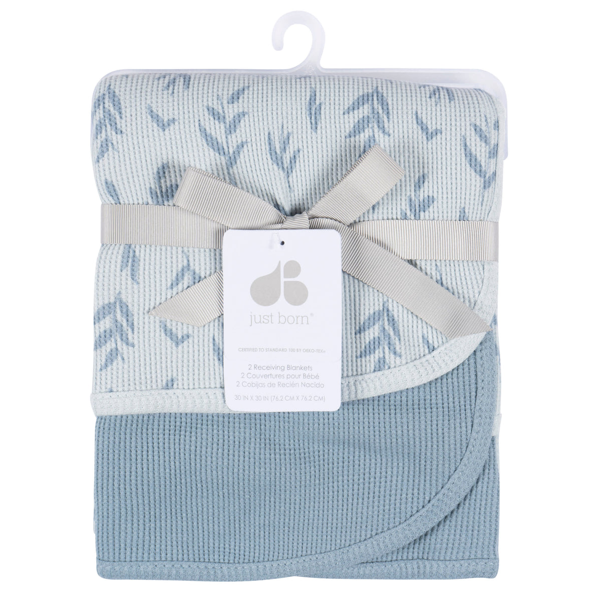 2-Pack Baby Boys Blue Leaf Cotton Thermal Blanket, view 4