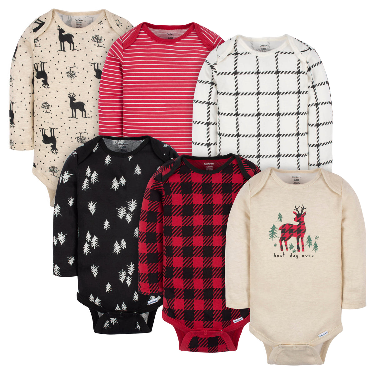 6-Pack Baby Neutral Deer Long Sleeve Onesies Bodysuits
