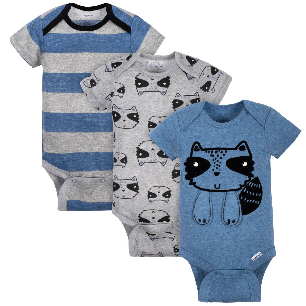 3-Pack Baby Boys Raccoon Short Sleeve Onesies Bodysuits