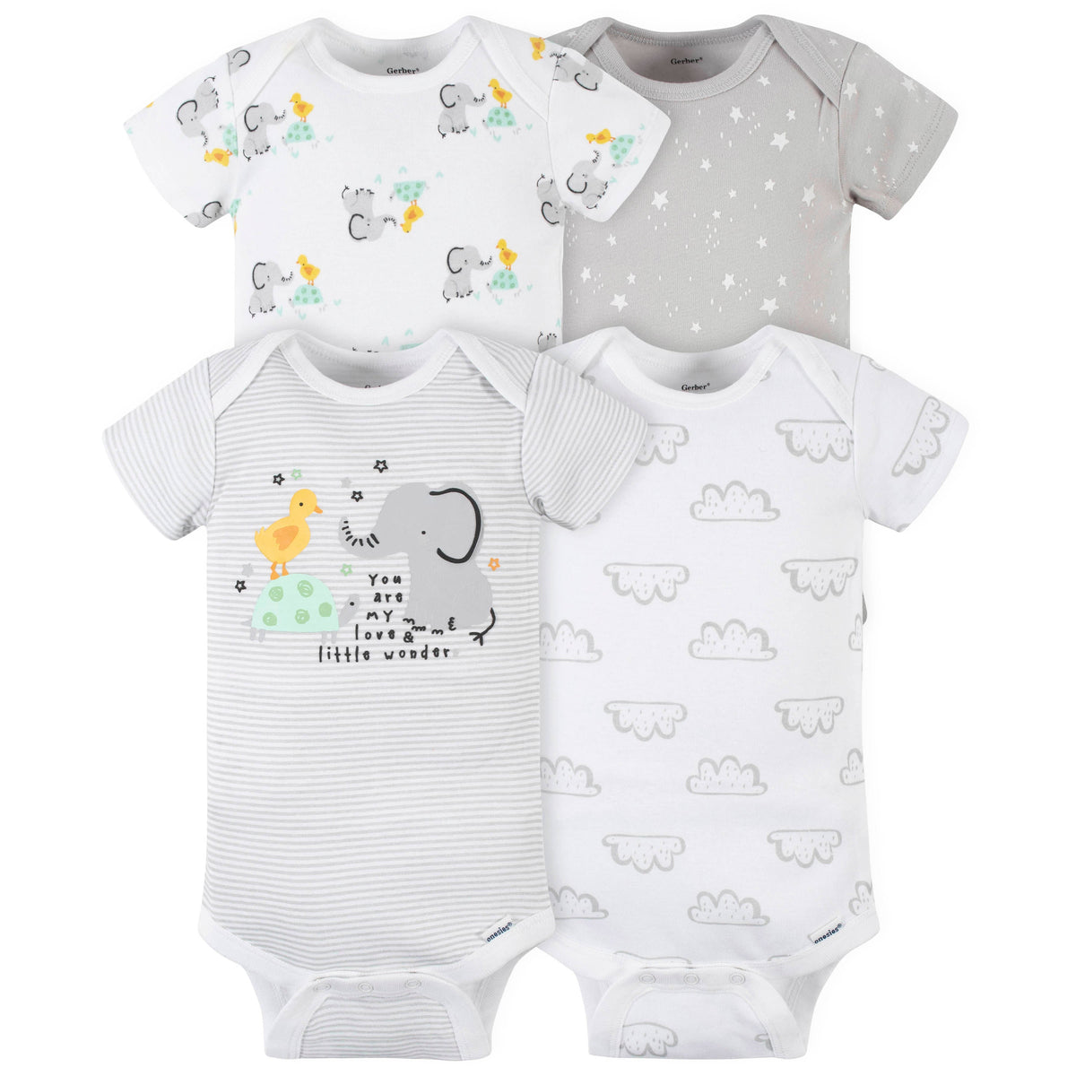 4-Pack Baby Neutral Baby Animals Short Sleeve Onesies Bodysuits
