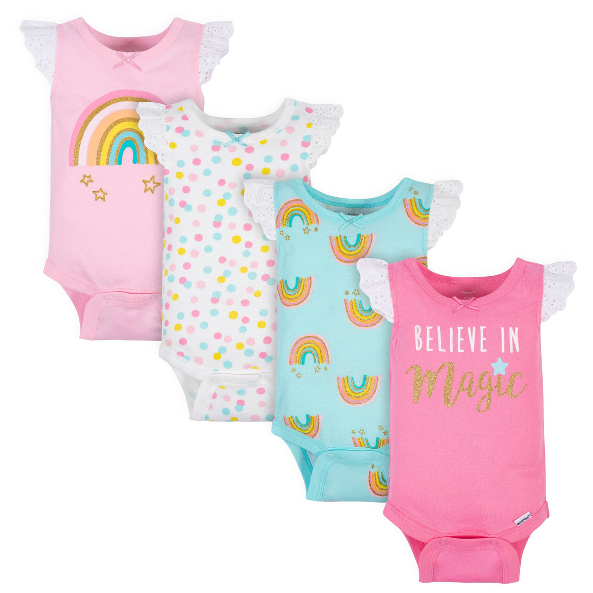4-Pack Baby Girls Rainbow Onesies Bodysuits