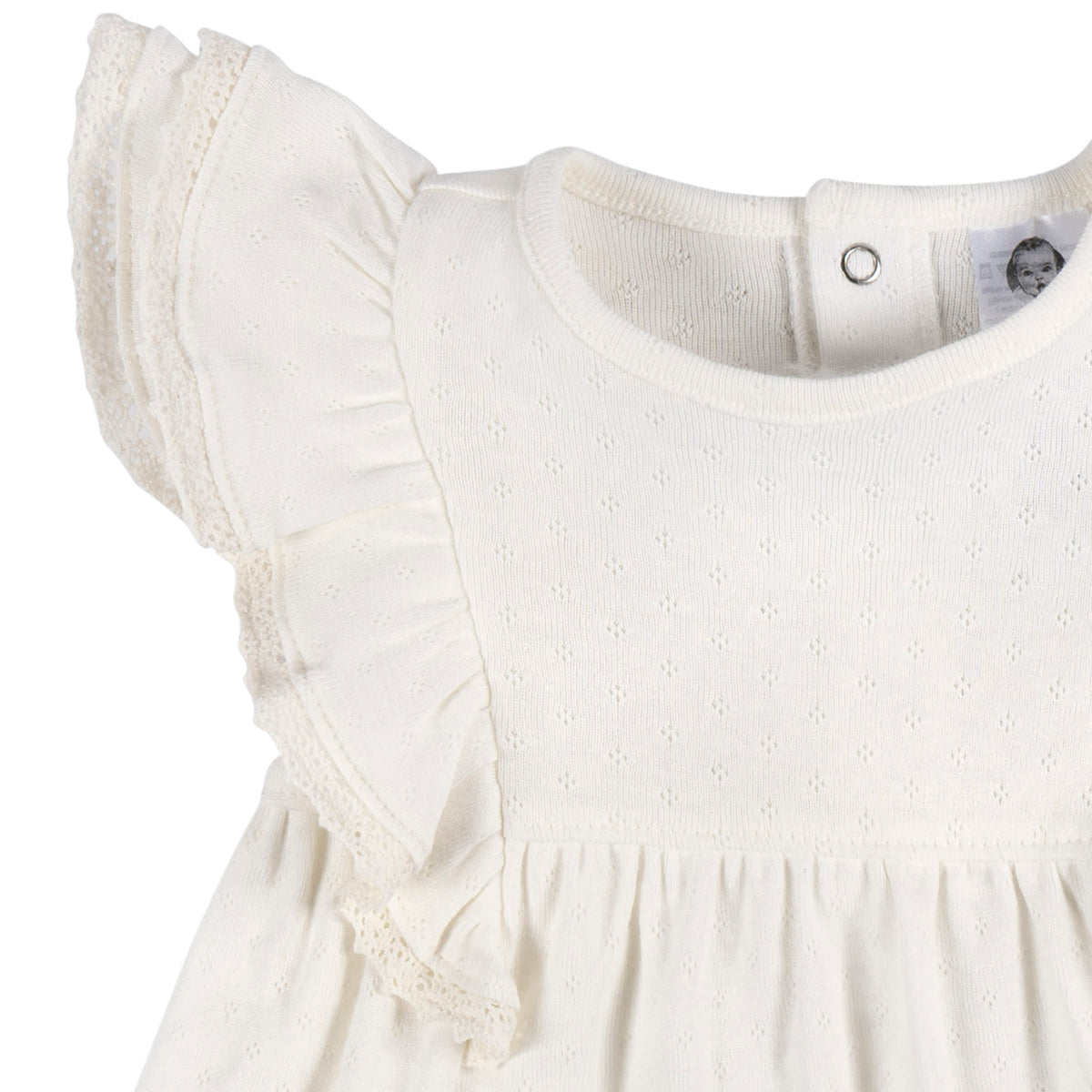 2-Piece Baby Girls Ivory Dress & Diaper Cover, view 4