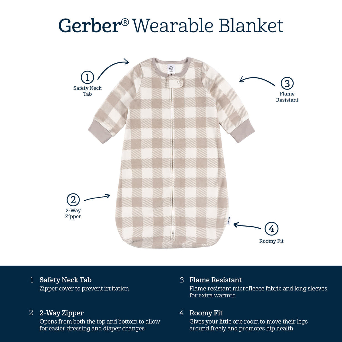 Baby Neutral Grey Plaid Wearable Blanket, view 5