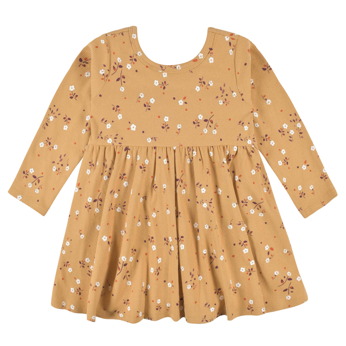 2-Pack Infant & Toddler Girls Mustard Floral Long Sleeve Dresses, view 2