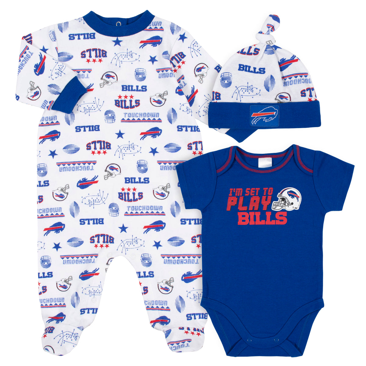 3-Piece Baby Boys Bills Bodysuit, Sleep 'N Play, and Cap Set