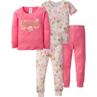 4-Piece Girls Rose Snug Fit Cotton Pajamas