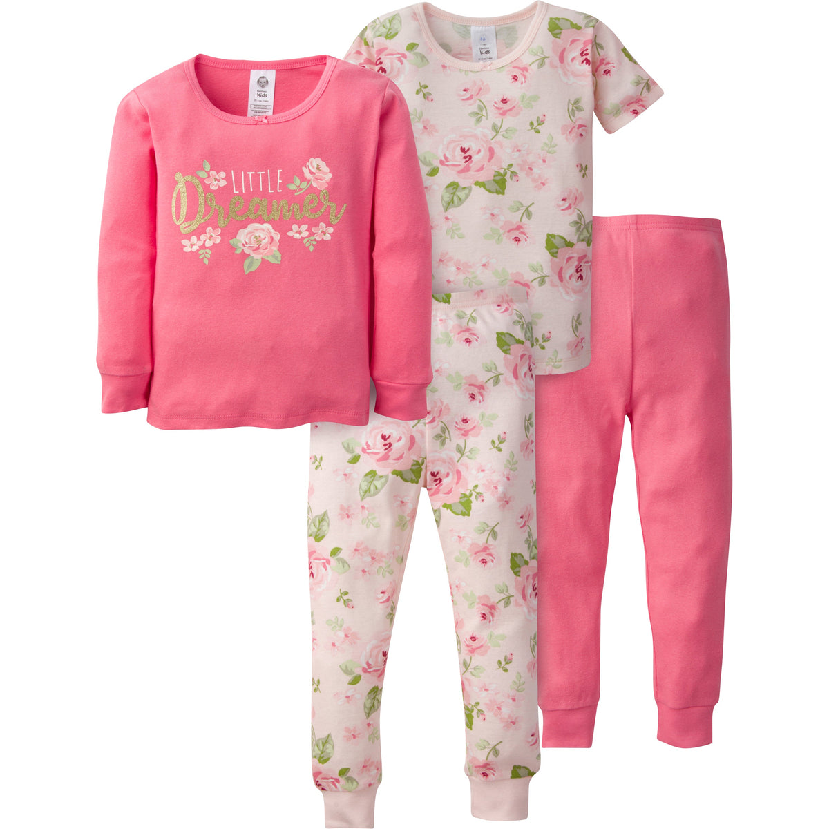 4-Piece Girls Rose Snug Fit Cotton Pajamas