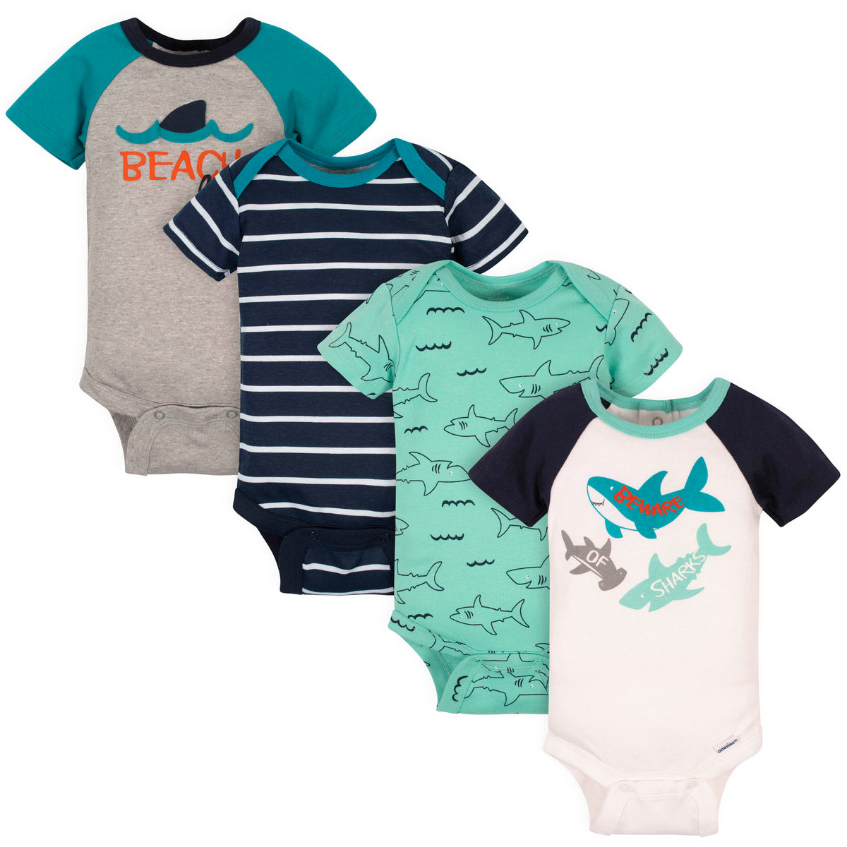 4-Pack Baby Boys Shark Onesies Bodysuits