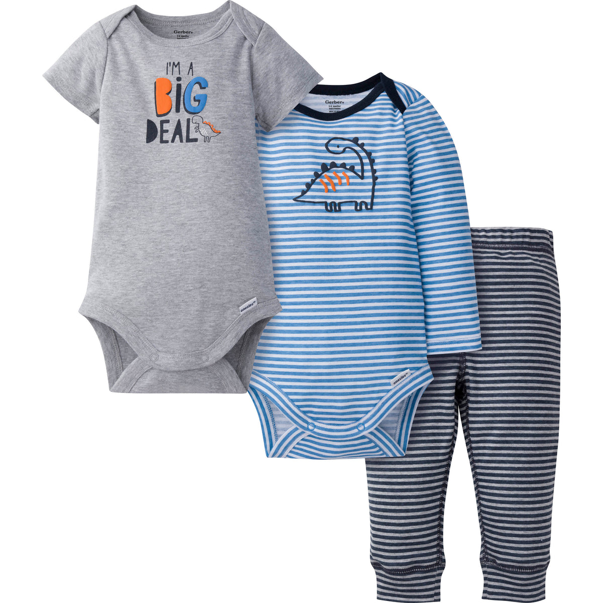 3-Piece Baby Boys Dinosaur Onesies Bodysuits & Pants Set