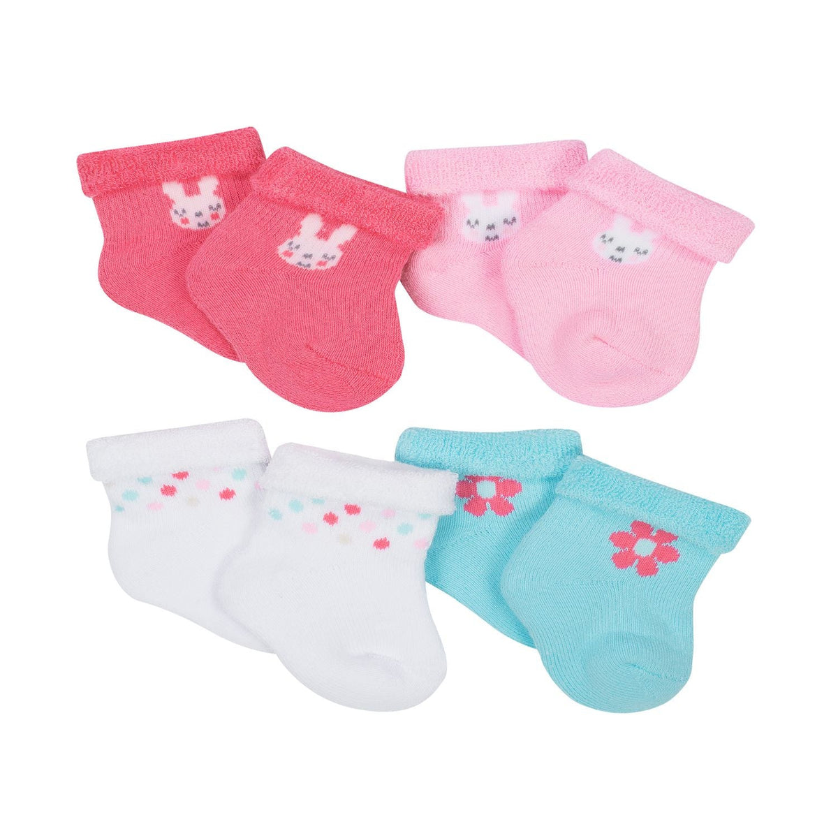 Newborn Baby Girl Cotton Blend Wiggle Proof Bootie Socks, 4-pack