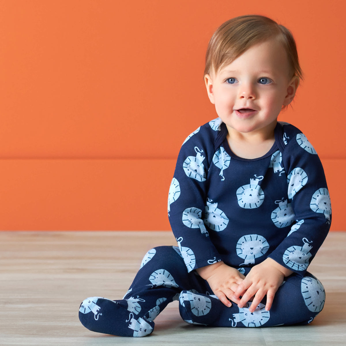 3-Piece Baby Boys Lion Long Sleeve Shirt, Footed Pant, & Cap Set, view 2