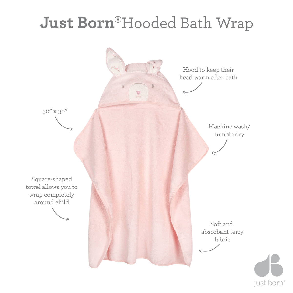 Baby Girls Vintage Floral Bunny Bath Wrap, view 4