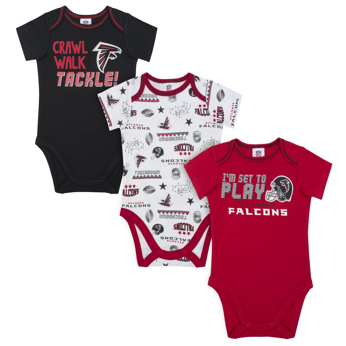3-Pack Atlanta Falcons Short Sleeve Bodysuits
