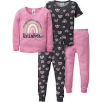 4-Piece Girls Rainbow Snug Fit Cotton Pajamas
