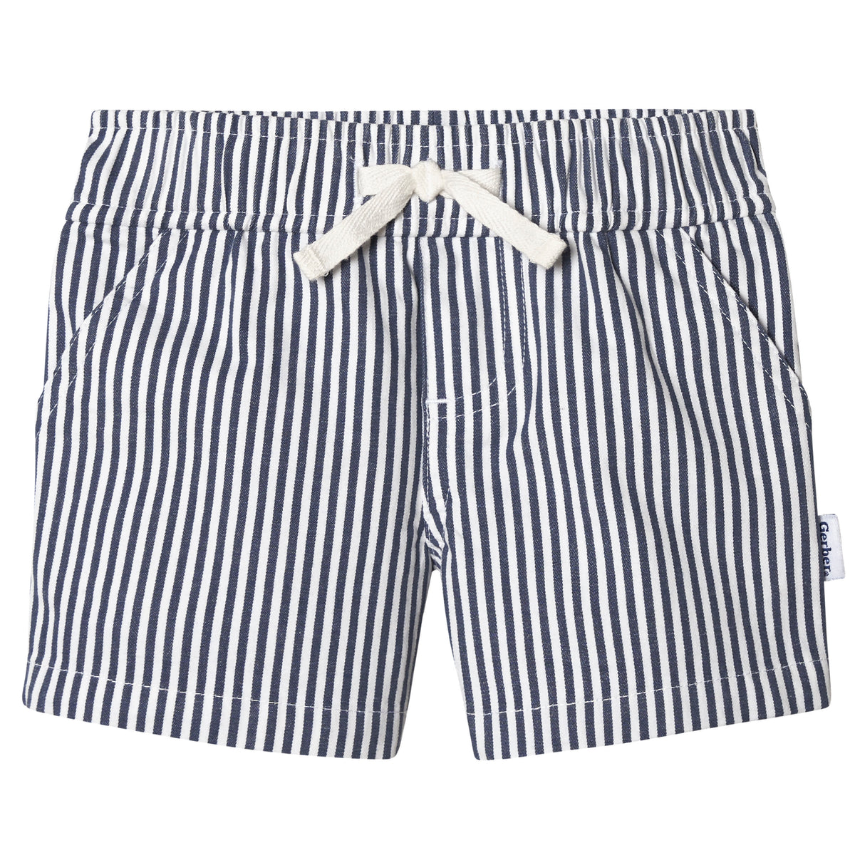 2-Pack Baby & Toddler Boys Navy Stripe and Khaki Twill Shorts, view 5