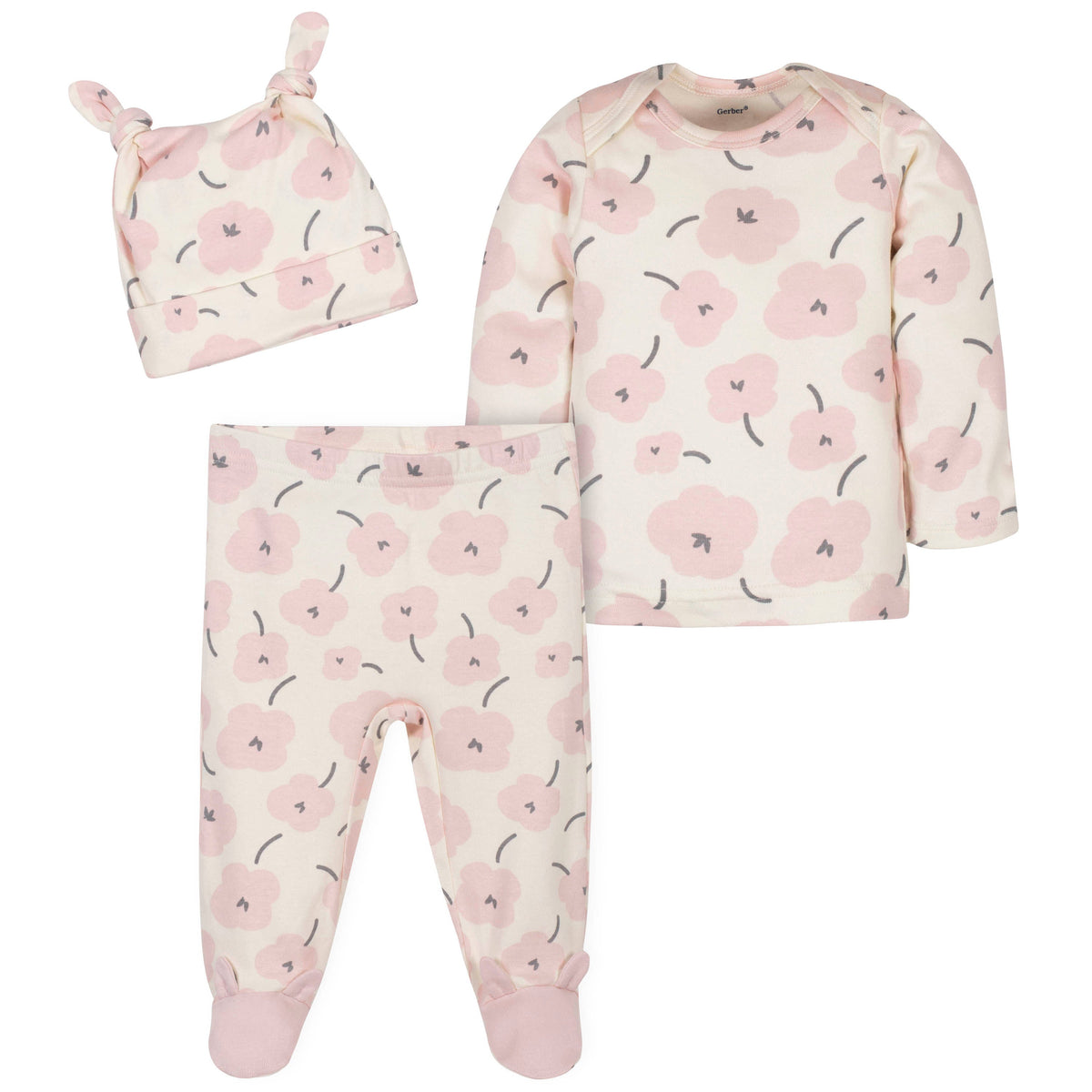 3-Piece Baby Girls Bunny Shirt, Pant, & Cap Set