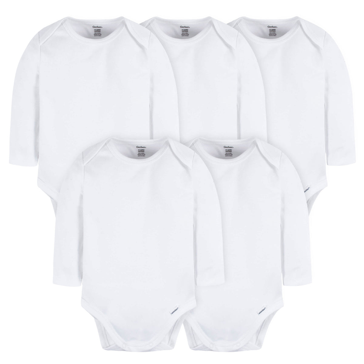 5-Pack Baby White Premium Long Sleeve Lap Shoulder Onesies Bodysuits