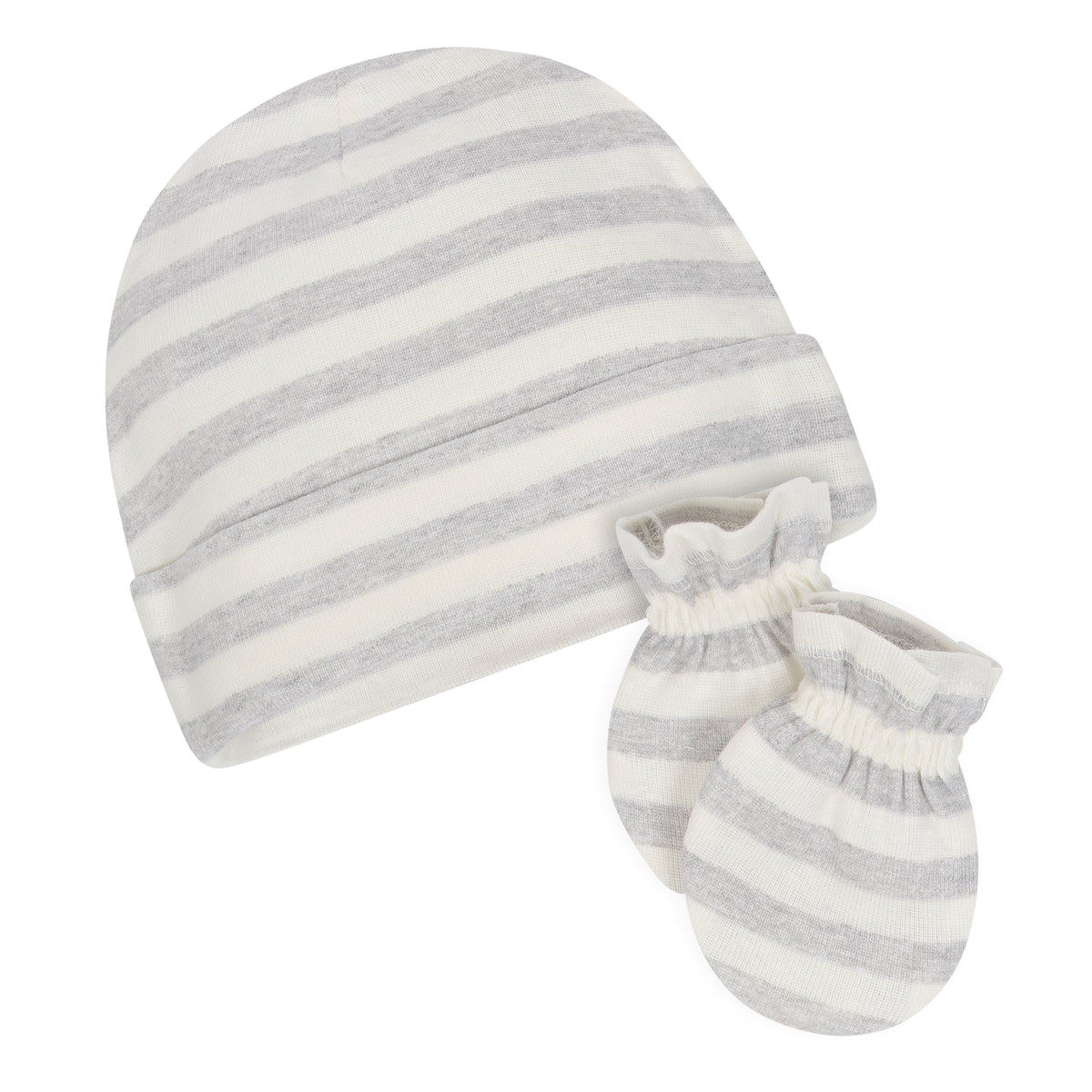 8-Piece Organic Baby Neutral Elephant Stripe Cap and Mitten Set, view 2