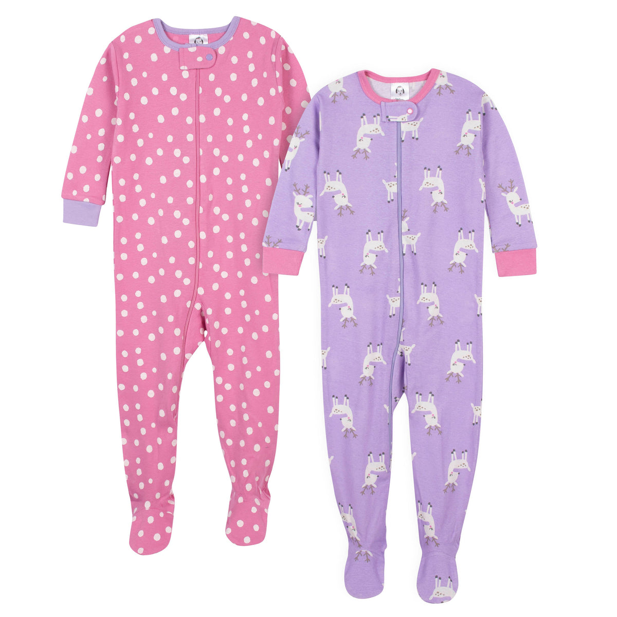 2-Pack Organic Baby Girls Deer Snug Fit Footed Pajamas