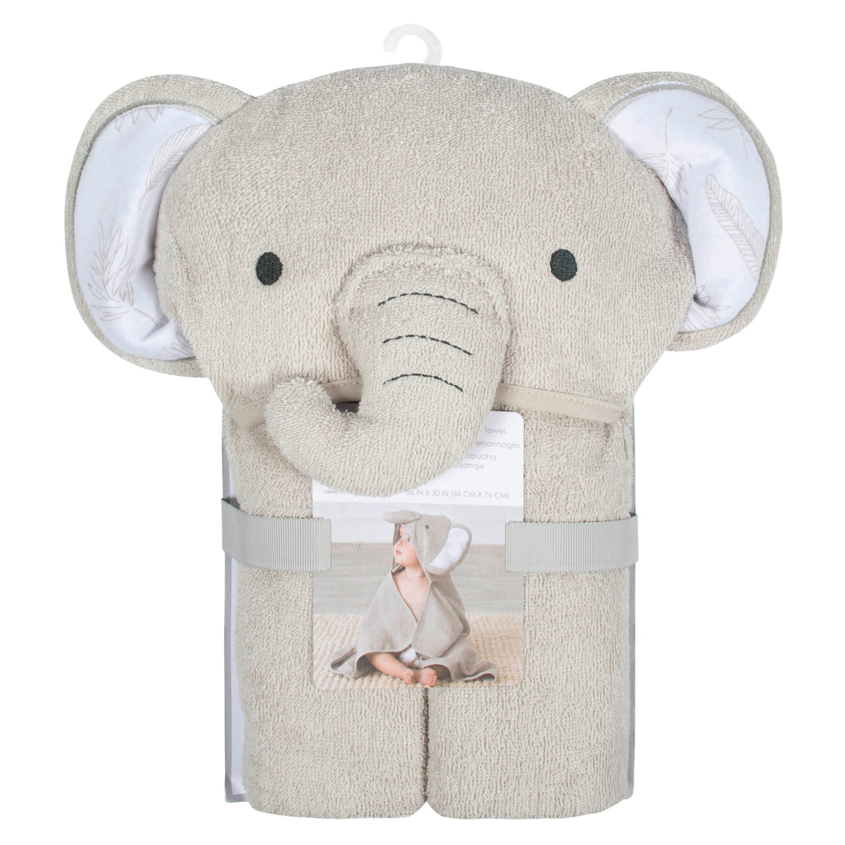 Baby Neutral Natural Leaves Elephant Bath Wrap, view 2