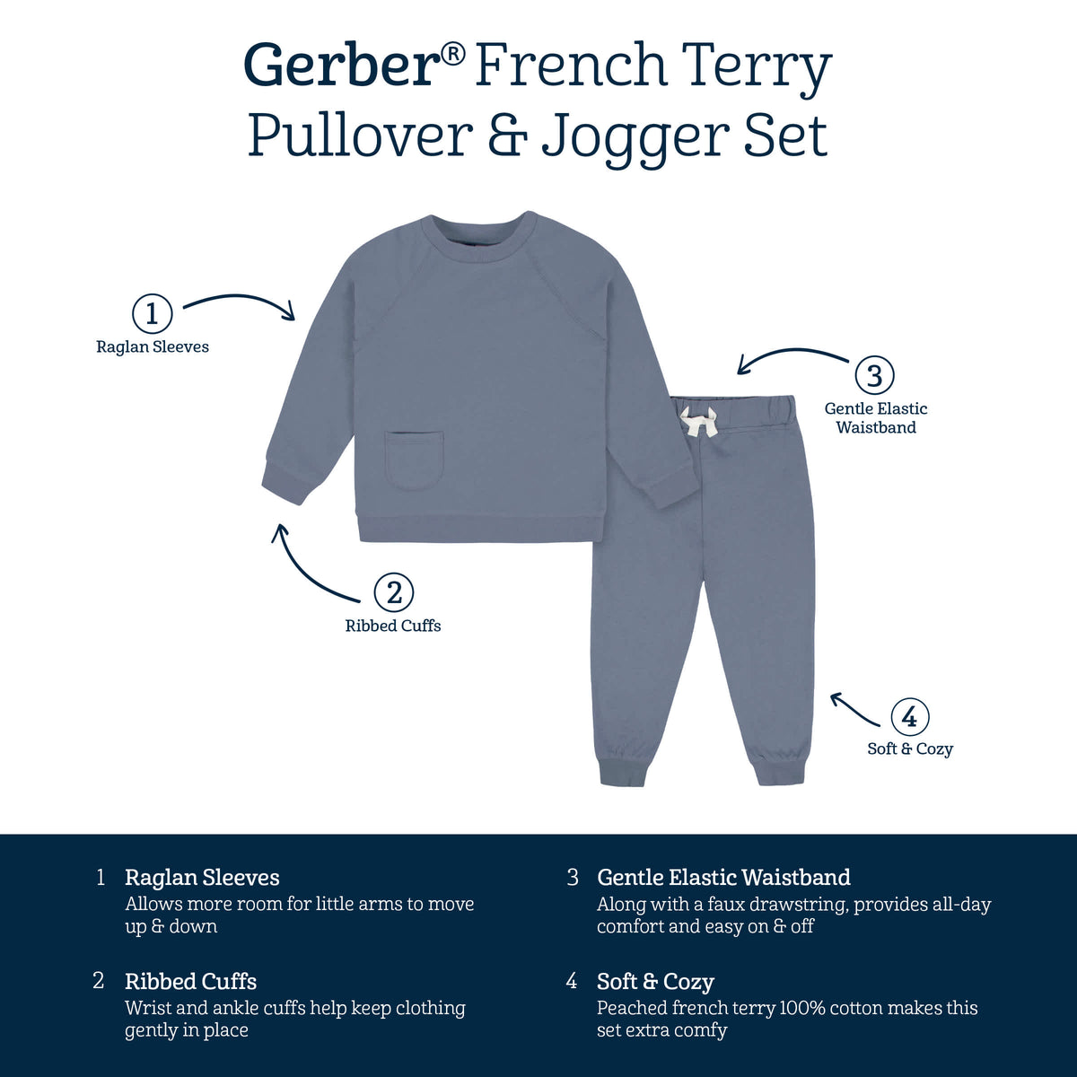 2-Piece Infant & Toddler Boys Dusty Blue French Terry Pullover & Jogger Set, view 6