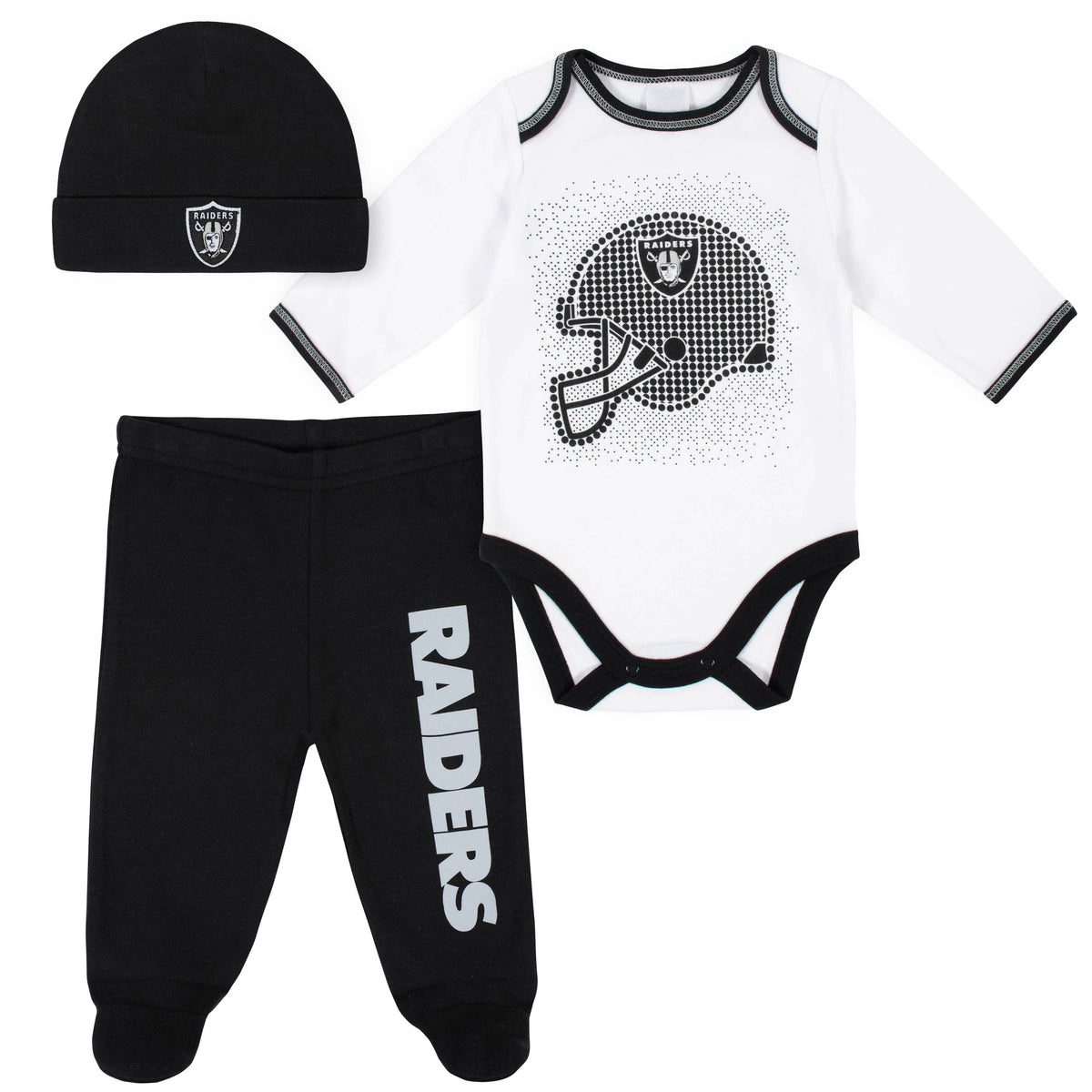 3-Piece Las Vegas Raiders Bodysuit, Pant, and Cap Set