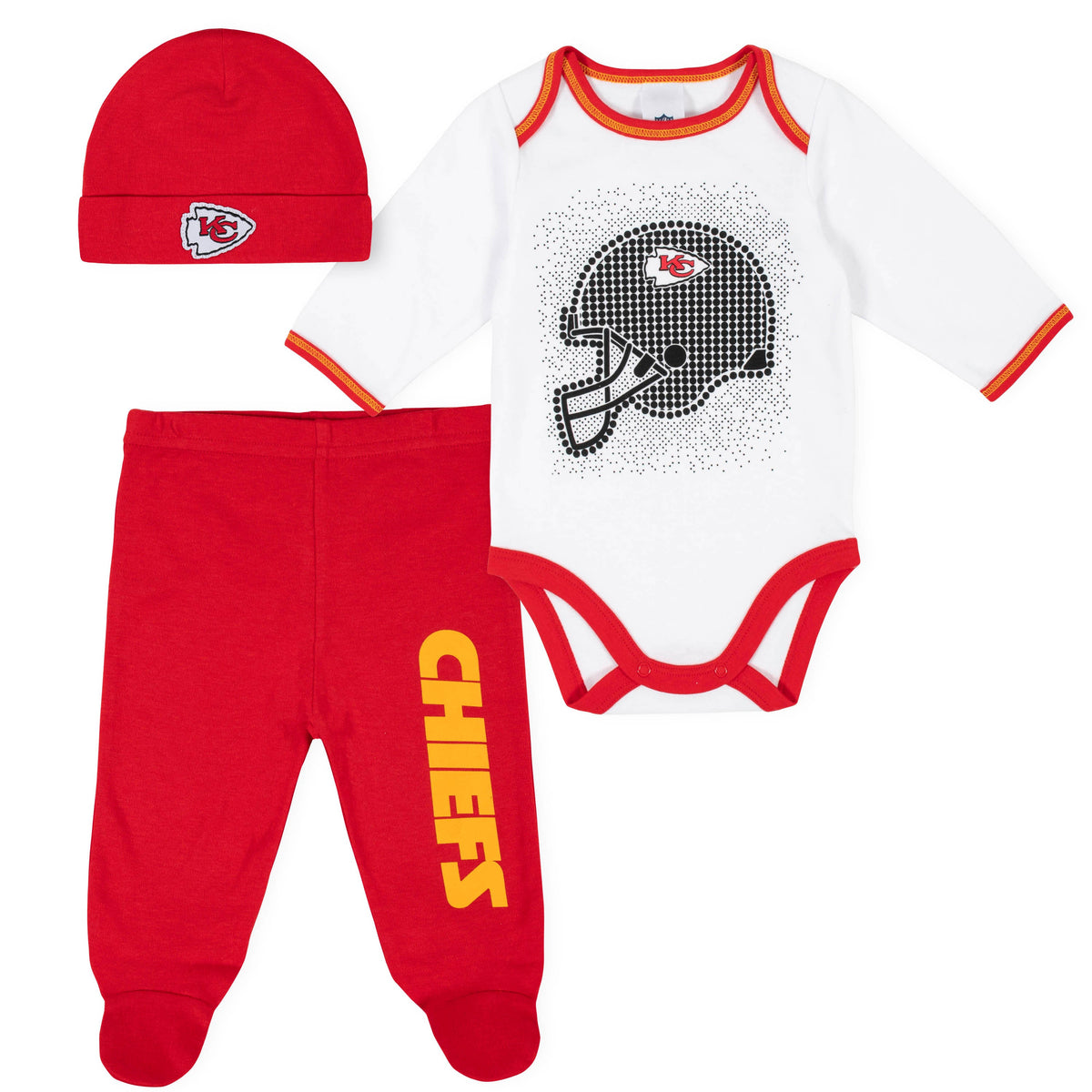 3-Piece Baby Boys Chiefs Bodysuit, Pant, and Cap Set