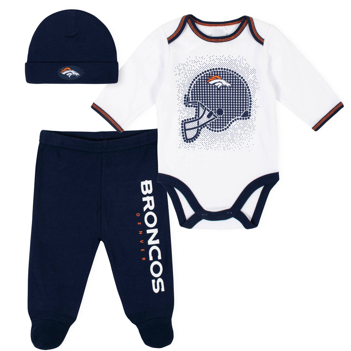 3-Piece Baby Boys Broncos Bodysuit, Pant, and Cap Set