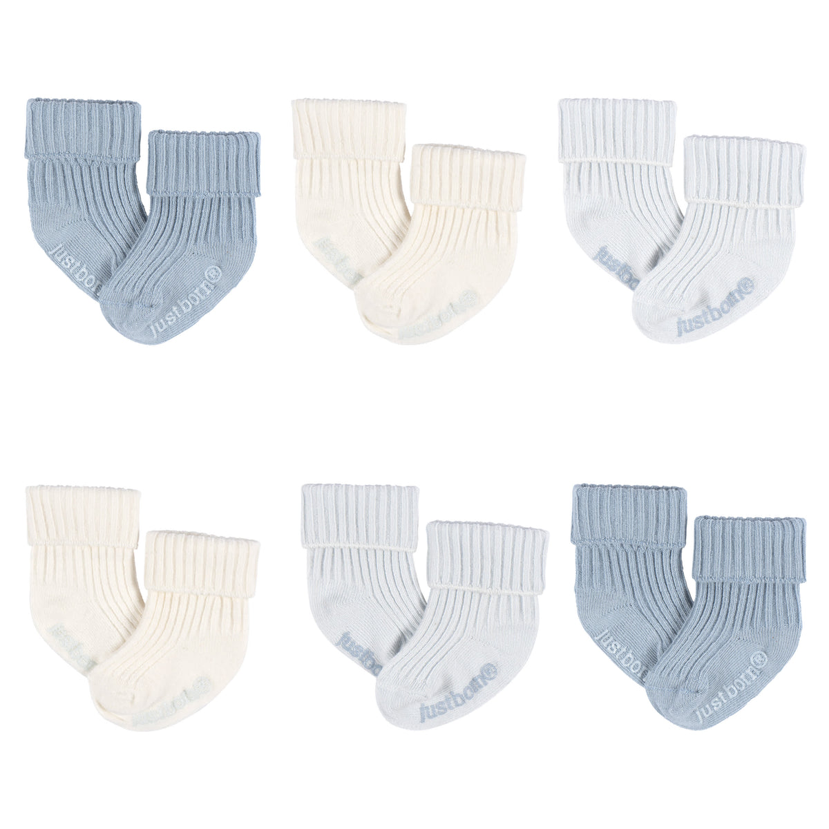 6-Pack Baby Boys Blue Rolled Cuff Ribbed Socks