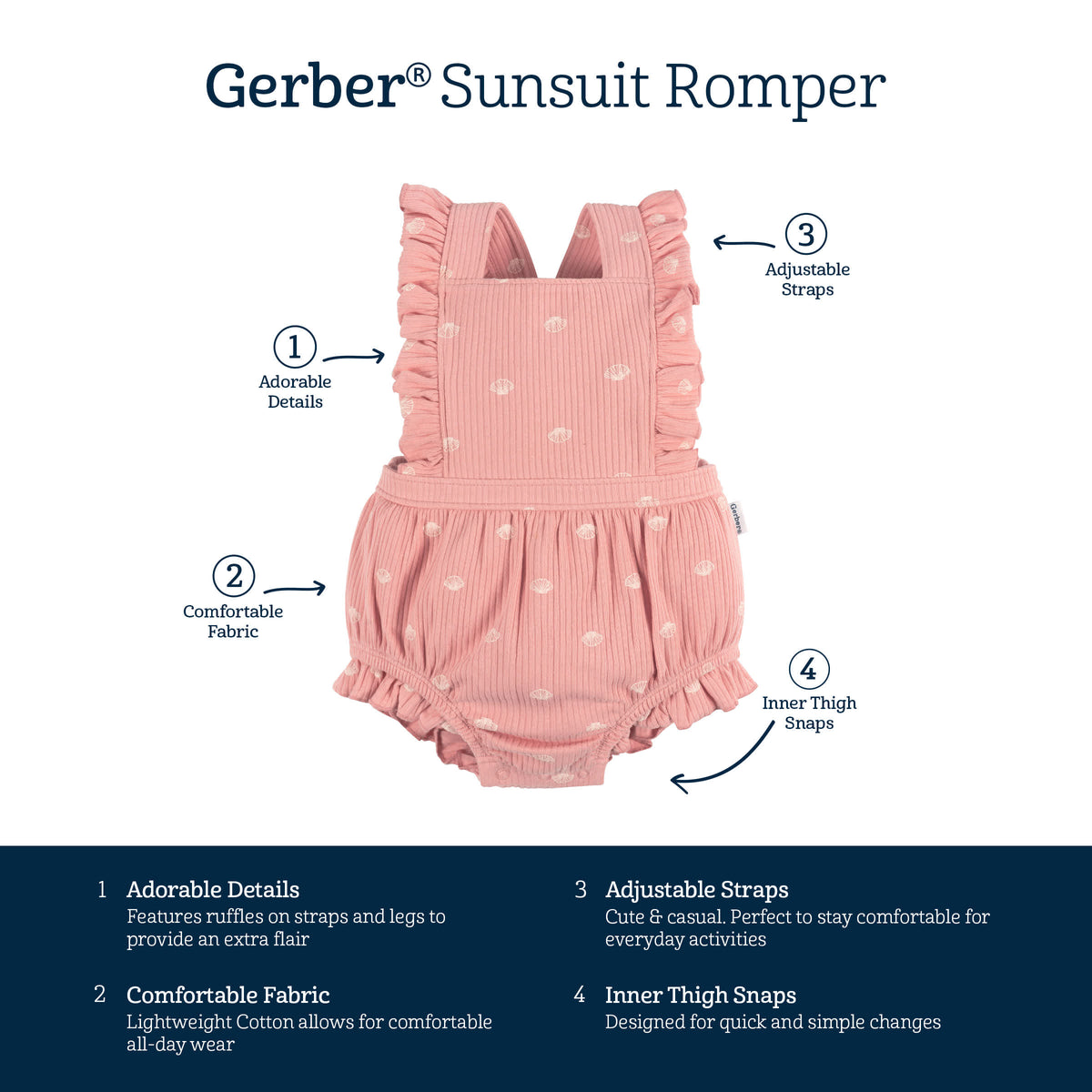 Baby Girls Seashell Sunsuit Romper, view 5