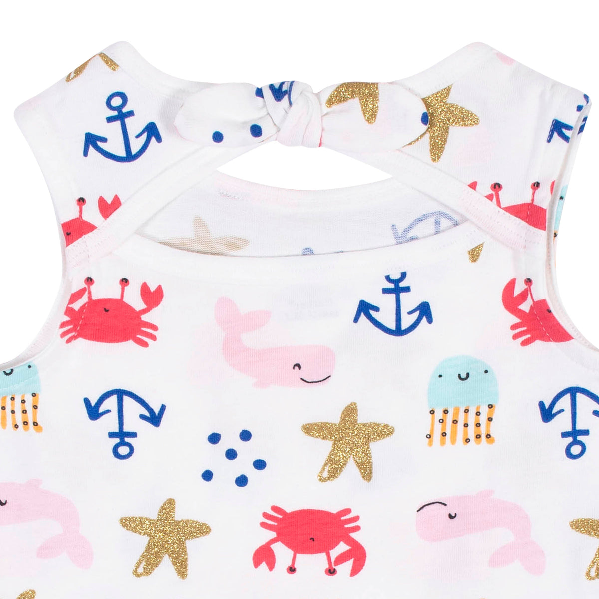 3-Piece Girls Sea Creatures Dress, Diaper Cover, and Hat Set, view 3