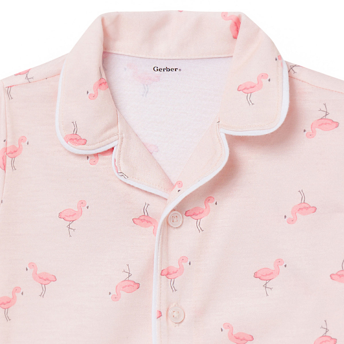 2-Piece Infant & Toddler Girls Flamingoes Button Up Pajama Shorts Set, view 3