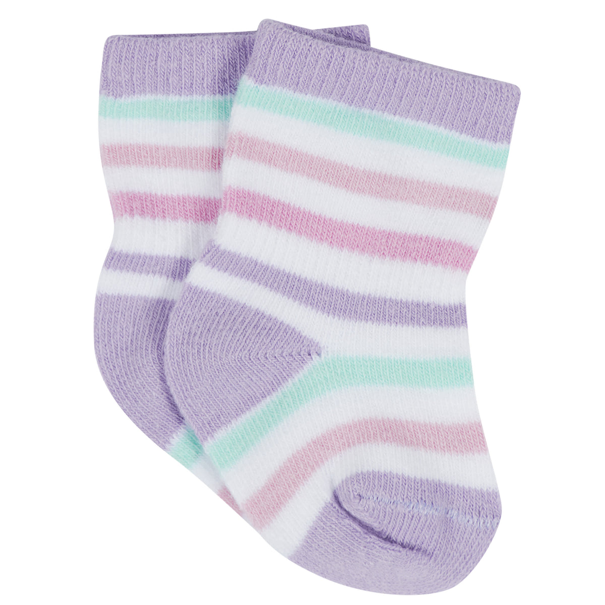 12-Pack Baby & Toddler Girls Rainbow Floral Jersey Crew Wiggle Proof Socks, view 7