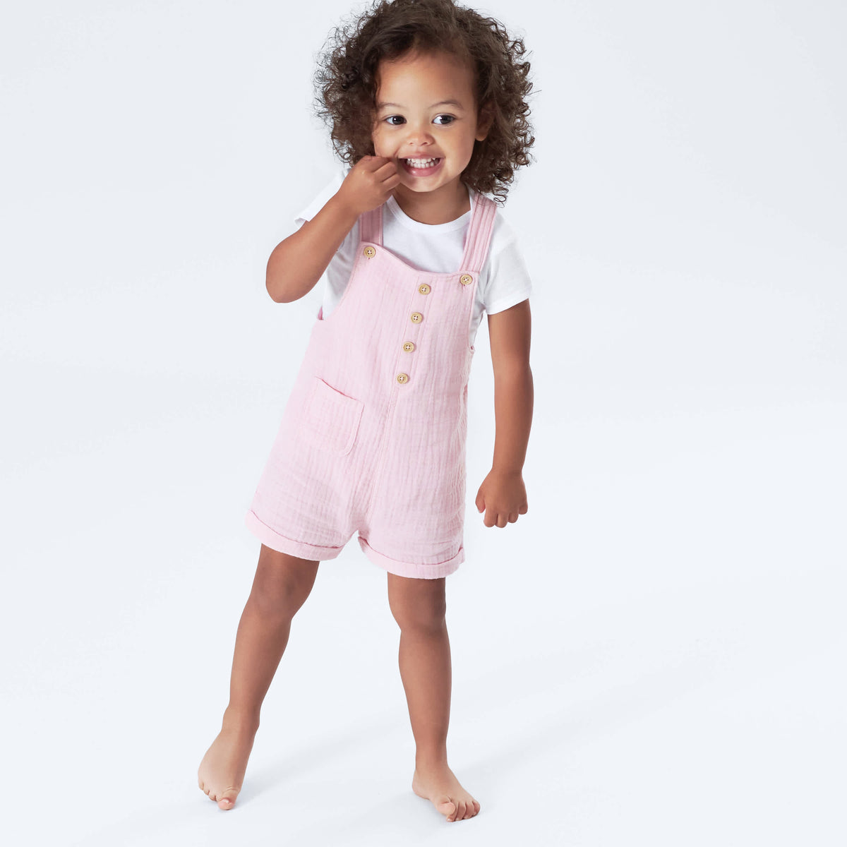 Infant & Toddler Pink Gauze Shortall, view 5