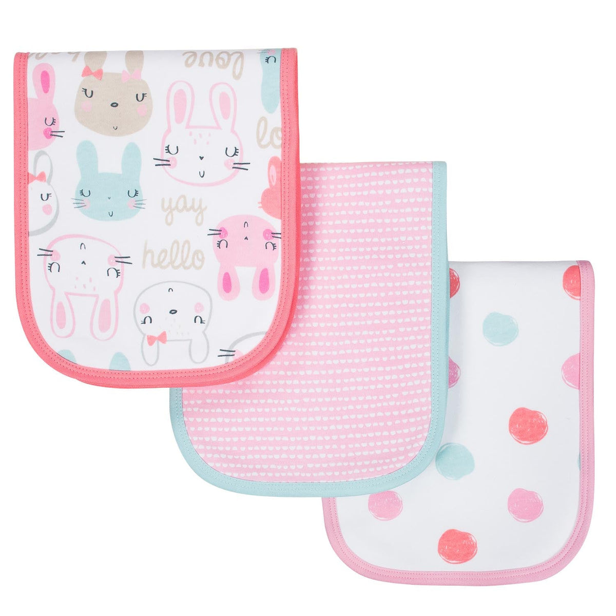 3-Pack Baby Girl Terry & Organic Cotton Burp Cloths