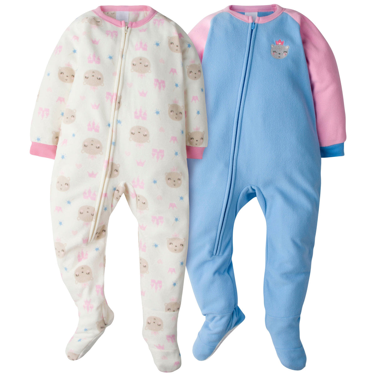 2-Pack Toddler Girls Princess Bear Blanket Sleepers