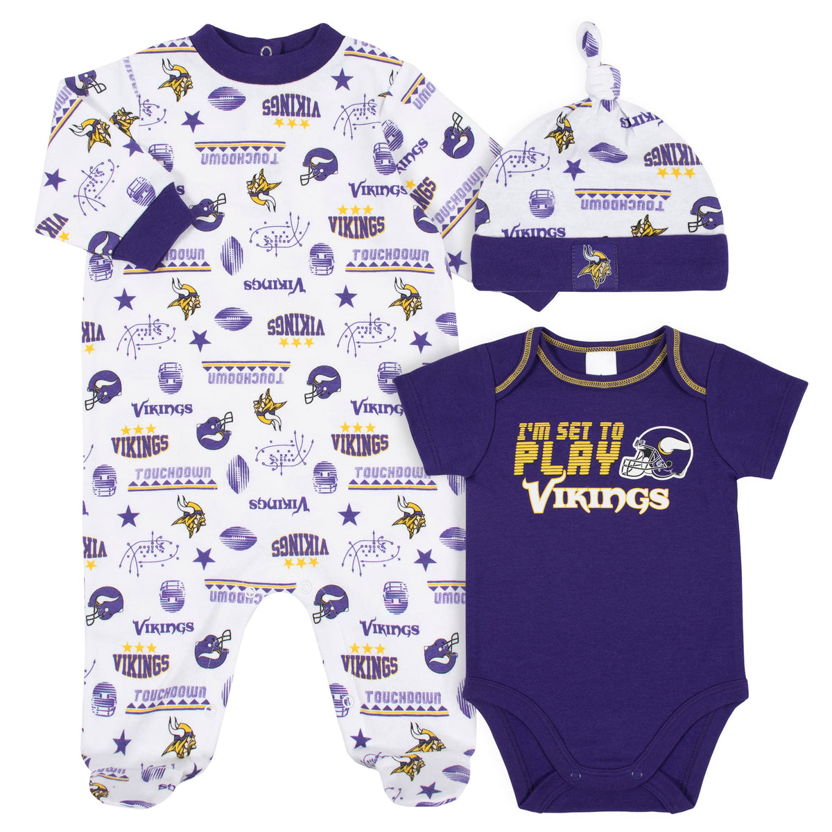 3-Piece Baby Boys Vikings Bodysuit, Sleep 'N Play, and Cap Set